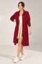Women's High Collar Gold Buttoned Ribbed Sleeve Angora Soft Long Cardigan - 2