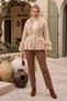 Italian Beige Fur Collar Long Sleeve Snap Collar Wool Knitwear Coat with Fur Detail on Skirt and Sleeve Ends 68 60 - 4