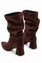 Katerina Women's Suede Brown Pointed Toe Thick Heeled Stylish Daily Boots 6 cm Heel - 6