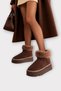 Short Mini Women's Boots with Embroidery Detail on the Ankle and Fur Inside Brown - 4