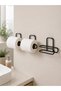 3-Piece Adhesive Toilet Paper Holder Set Black Wall Mounted Roll Paper Holder - 4