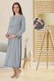 Women's Gray Easy Breastfeeding Design Long Sleeve Combed Cotton Maternity Nightgown