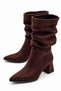 Katerina Women's Suede Brown Pointed Toe Thick Heeled Stylish Daily Boots 6 cm Heel - 5