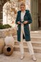 Italian Petrol Green Hooded Long Sleeve Snap Pocket Fur Collar Wool Oversize Knitwear Coat 100 60 - 4