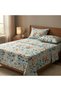 King Size Flat Bedsheet Set, Light Blue Multicolor Botanical Floral Print, 260x240 cm, with 2 Pillowcases 50x75 cm - 3