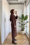 Women's Pearl Detailed Corded Knitwear Dress Belted Spanish Sleeve Hijab Dress - 3
