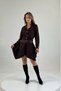 Women's Brown Stand-Up Collar Suede-Like Asymmetrical Mini Length Belted Dress Nbmy4180 - 2