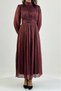 Women's Burgundy High-Necked Stone-Detailed Draped Midi-Length Tulle Dress Nbmy4206