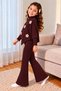 Girl's Burgundy Thin Ribbed Ribbed Knitwear Set with Floral Appliques and Spanish Style Legs, 2-Piece Knitwear Set - 2