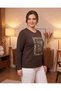 Qya Women's Black Crystal Fabric Stone Printed Long Sleeve T-Shirt - 4