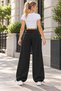 Women's Three-Strand Waist Folded-Up Wide/Elasticated Legs Sweatpants - 2