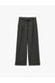 Wide Leg Gray Women's Fabric Trousers with Tie Detail and Pockets 7Wak40006Pw - 3