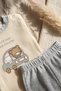 Teddy Adventure Cream & Gray Ribbed Cotton Baby Set - Soft Textured Two-Piece Top and Bottom Set - 5