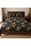Floral Print Double Bed Sheet Set, Black & Gold - 2