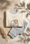 Teddy Adventure Cream & Gray Ribbed Cotton Baby Set - Soft Textured Two-Piece Top and Bottom Set - 6