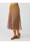 Mixed Pleated Detailed Striped Patterned Glittery Midi Knit Skirt - 4