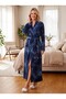 New Season Navy Blue Winter Shawl Collar Velvet Full Length Special Design Pocketed Belted Long Dressing Gown - 6
