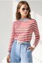 Women's Red Blue Collar Detailed Soft Textured Striped Sweater Kzk-19001198 - 5
