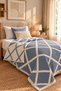 Premium Geometric Square Patterned 100% Cotton Muslin Double-Sided Bedspread Pike 170X230 Single Size - 2