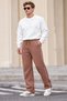 Men's Three-Ply, Fleece-Lined, Full-Length, Piped, Elasticated Hem, Elastic Waistband, Brown Sweatpants - 7