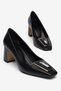 Large Size Women's Thick Heeled Shoes Black Blunt Toe Stone Accessory - 3