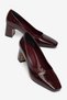 Large Size Women's Thick Heeled Shoes Burgundy Crocodile Patent Leather Blunt Toe