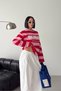 Women's Pink 3-Thread Striped Oversized Printed Sweatshirt Nbg143 - 5