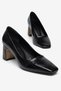 Large Size Women's Thick Heeled Shoes Black Crocodile Patent Leather Blunt Toe - 3