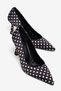 Large Size Women's Thin Heeled Stiletto Shoes Black Satin Polka Dot Pointed Toe
