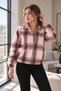 Women's Red-White Front Zippered Coat with Elastic Sleeves Arm-27K001040