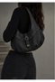 Women's Hobo Shoulder Bag with Suede Texture Belt and Staple Detail - 4