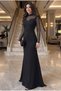 High Collar Beyoğlu Stone Detailed Tulle Sleeves Slitless Fishnet Evening Dress - 4