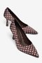 Large Size Women's Thin Heeled Stiletto Shoes Brown Satin Polka Dot Pointed Toe - 3