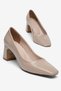 Large Size Women's Thick Heeled Shoes Beige Crocodile Patent Leather Blunt Toe - 3