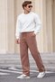 Men's Three-Ply, Fleece-Lined, Full-Length, Piped, Elasticated Hem, Elastic Waistband, Brown Sweatpants - 3