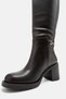 Genoa Brown Leather Buckle Women's Thick Heeled Riding Boots - 8