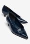 Large Size Women's Mini Thin Heeled Shoes Navy Blue Crocodile Patent Leather - 3