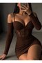 Fake Sleeve Fukuro Fabric Transparent Mini Dress