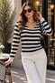 Timeless Elegance – Women's V-Neck Striped Detailed Relaxed Fit Knitwear Blouse - 3