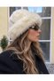 Women's Cream Plush Ushanka Hat Fur-Looking Soft Furry Winter Russian Ushanka - 3