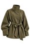 Women's Suede Jacket High Collar Belted Balloon Sleeve Covered Buttons Stitching Detail Trench Coat Jacket Suitable for Hijab Wear