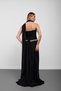 Black Strapless Scarf Stone Embellished Pleated Evening Dress - 7