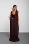 Brown Strapless Scarf Stone Embellished Pleated Evening Dress - 7