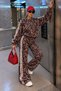 Women's leopard print wide leg tracksuit set with double stripe detail - 3