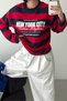 Women's Red 3-Thread Striped Oversized Printed Sweatshirt Nbg143 - 2