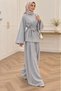 Women's Gray High-Necked Waist-Tied Two-Piece Hijab Set Nms109 - 7
