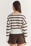 Women's Ecru Striped Boat Neck Off-Shoulder Oversized Knit Sweater 60286767 - 6