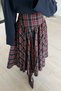 Pleated Navy Blue-Claret Red Plaid Skirt - 3
