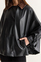 Women's Black Velvet Collar Double-Buttoned Lined Oversized Faux Leather Poncho 1160 60286761 - 7