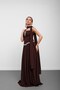 Brown Strapless Scarf Stone Embellished Pleated Evening Dress - 3